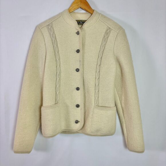 Vintage Kitz-Pichler Boiled Wool Cardigan Jacket Womens Small Cream Button Front - Picture 2 of 16